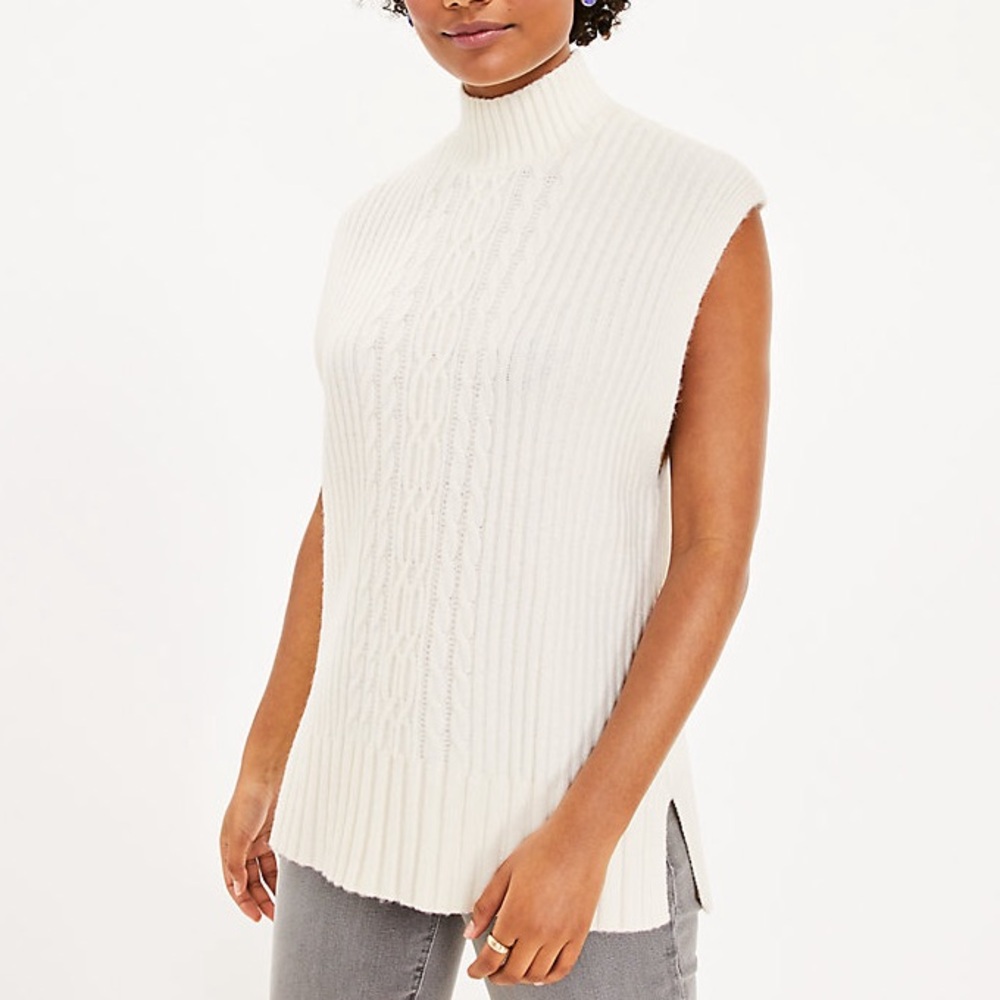 NWT! LOFT Cable Cap Sleeve Sweater — Whisper White, XXL